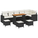 Ensemble de canapé de jardin 10 pièces avec coussins Noir Rotin Poly Acacia