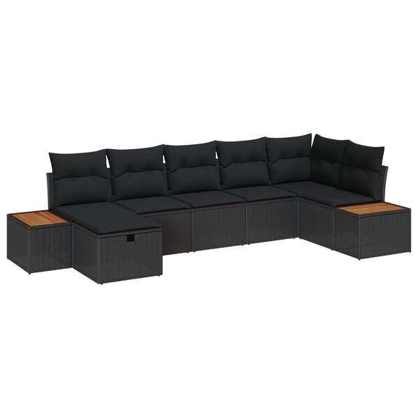 vidaXL Ensemble de canapé de jardin 7 pièces avec coussins noirs en poly rattan