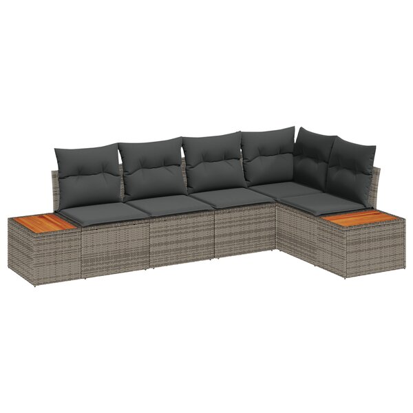 vidaXL Ensemble de canapé jardin 5 pièces avec coussins Gris Poly Rattan Acacia