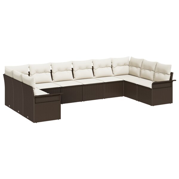 vidaXL Ensemble de canapé de jardin 10 pièces avec coussins en rotin poly marron