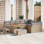 Ensemble de canapé de jardin 12 pièces avec coussins beige poly rattan acacia