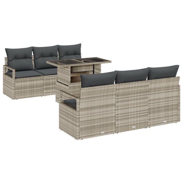 vidaXL Ensemble de Canapés de Jardin 7 Pièces avec Coussins Gris Clair Rotin Synthétique