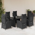 vidaXL Ensemble à manger de jardin coussins 7Pièces Noir Résine tressée