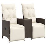 vidaXL Canapé de jardin inclinable 2 places avec table marron rotin