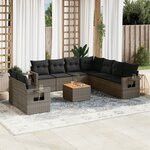 vidaXL Salon de jardin avec coussins 10 Pièces gris résine tressée