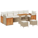 10 pièces de canapé de jardin avec coussins beige poly rattan acacia