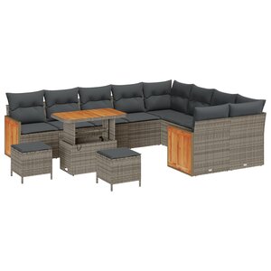 vidaXL Ensemble de canapés de jardin 12 pièces avec coussins en rotin poly gris