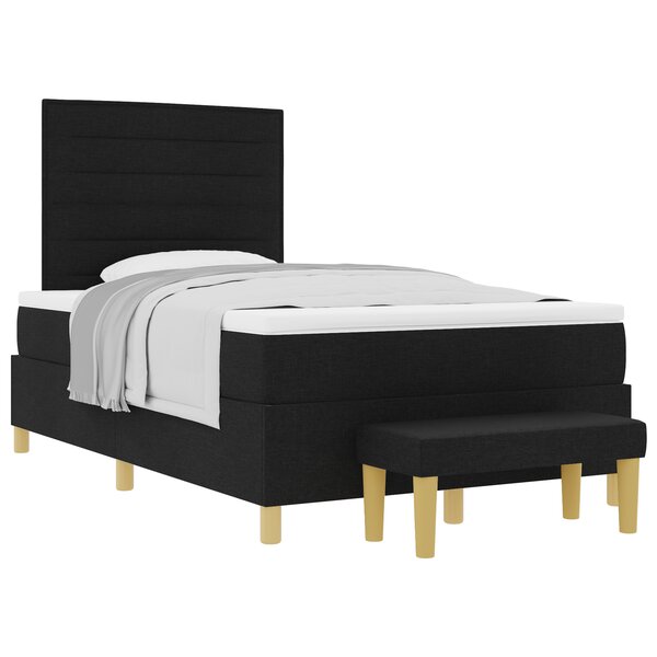 vidaXL Lit à Ressorts avec Matelas & Banc Noir 120x190 cm Tissu