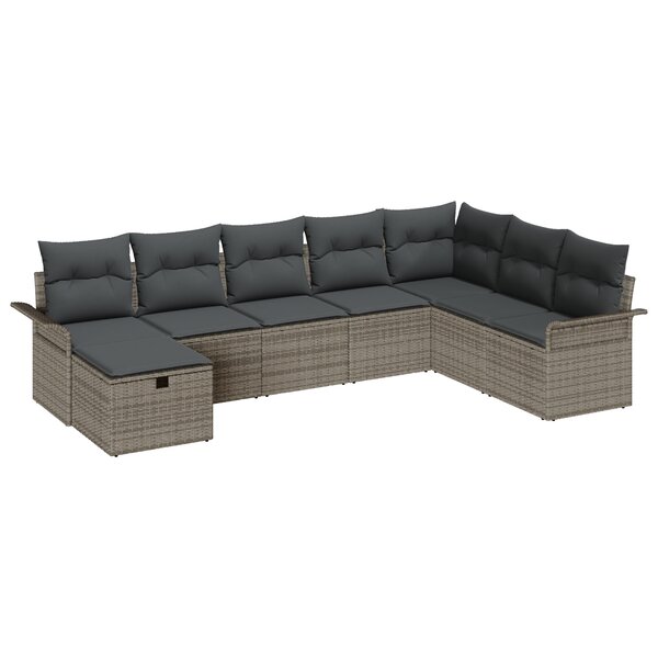 vidaXL Ensemble de Canapé de Jardin de 8 Pièces avec Coussins Gris Rattan Poly