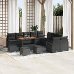 Canapé de jardin vidaXL 14 pièces avec coussins en poly rotin noir et acacia