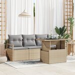 Ensemble de 5 Pièces de Canapés de Jardin avec Coussins Beige Poly Rotin
