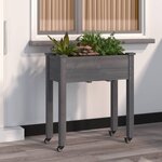 vidaXL Jardinière sur roues avec doublure gris 71x37x80 cm bois sapin