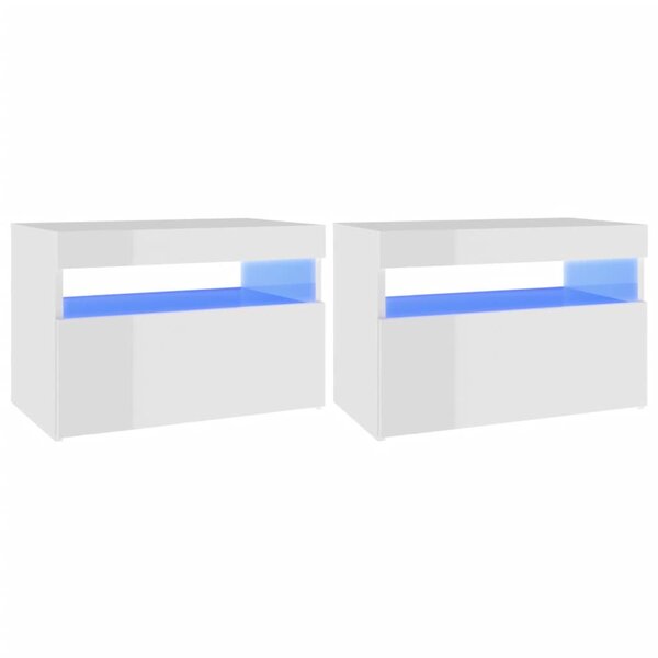 vidaXL Meubles TV avec lumières LED 2 Pièces blanc brillant 60x35x40 cm