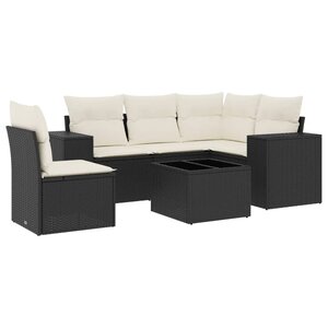 vidaXL Salon de jardin 6 Pièces avec coussins noir résine tressée