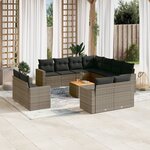 vidaXL Salon de jardin avec coussins 12 Pièces gris résine tressée