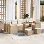 Ensemble de 10 Canapés de Jardin avec Coussins Beige en Rotin Poly Acacia
