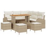 Set de Canapé de Jardin 9 Pièces Avec Coussins Beige Poly Rattan Acacia