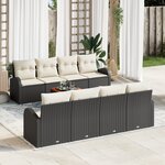 Ensemble de Canapé de Jardin 9 Pièces avec Coussins Noir Poly Rattan Acacia
