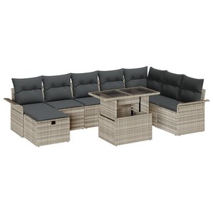 vidaXL Ensemble de Canapés de Jardin 9 Pièces avec Coussins Gris Clair en Rotin Polyéthylène
