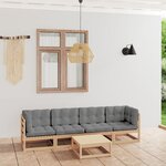 vidaXL Salon de jardin 5 Pièces avec coussins Bois de pin massif