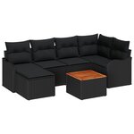 Ensemble de Canapé de Jardin de 7 pièces avec Coussins Noir Rattan Acacia