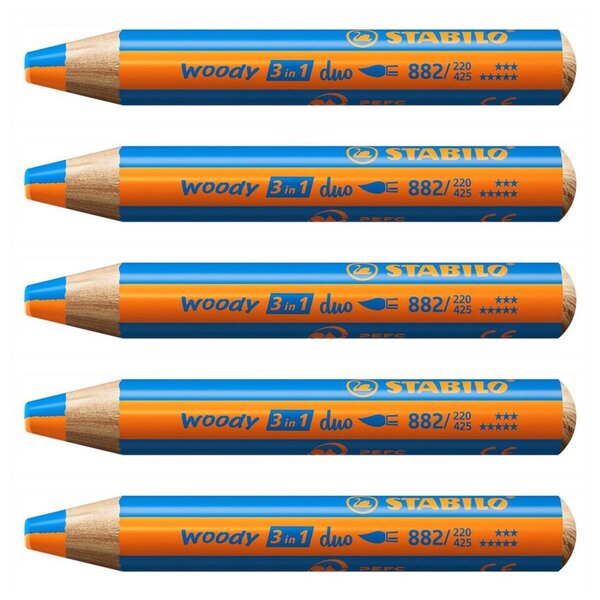 Crayon multi-talents woody 3 in 1 duo - orange-bleu x 5 STABILO