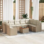 Ensemble de Canapé Jardin 10 Pièces avec Coussins Beige Rotin Poly Acacia