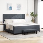 vidaXL Lit à Ressorts avec Matelas & Banc Gris Foncé 200x200 cm Velours
