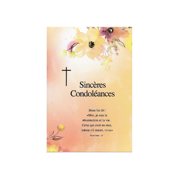 Carte de voeux - condoléances - sincères condoléances - fleurs jaunes