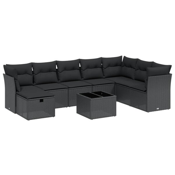 vidaXL Salon de jardin 9 Pièces avec coussins noir résine tressée