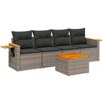 vidaXL Salon de jardin 8 Pièces avec coussins gris résine tressée