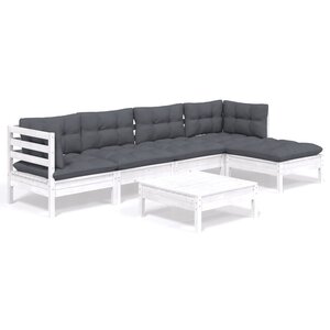 vidaXL Salon de jardin 6 Pièces avec coussins blanc bois de pin