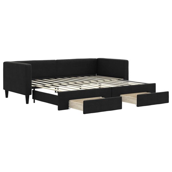 vidaXL Lit de jour avec gigogne et tiroirs noir 80x200 cm tissu