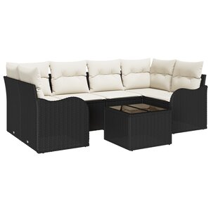 Ensemble de canapé de jardin vidaXL de 7 pièces avec coussins en poly rotin noir