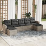 vidaXL Salon de jardin avec coussins 7 Pièces gris clair résine tressée