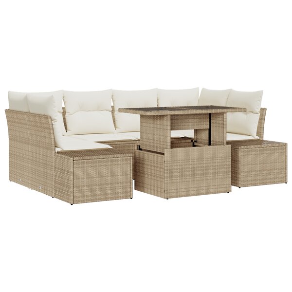 vidaXL Ensemble de canapé de jardin 7 pièces avec coussins beige en rattan poly