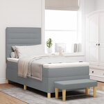 vidaXL Lit à ressorts avec matelas et banc Gris clair 90x200 cm Tissu