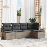 vidaXL Salon de jardin 5 Pièces avec coussins gris résine tressée
