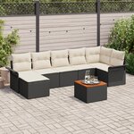 Set de Canapé de Jardin de 8 Pièces avec Coussins Noir Rattan Poly Acacia