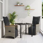 vidaXL Ensemble de Salle à Manger de Jardin 3 Pièces avec Coussins Gris Poly Rattan