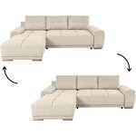 CASSANDRA - Canapé d'angle convertible avec coffre en tissu - Beige - Angle Gauche