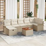 vidaXL Ensemble de Canapé de Jardin 8 Pièces avec Coussins Beige en Poly Rotin