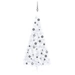 vidaXL Demi-arbre de Noël artificiel pré-éclairé et boules blanc 210cm