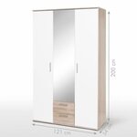 Armoire battante - Panneaux de particules - Blanc et chêne - 3 portes et 2 tiroirs + miroir - 121 x 54 x 200 1 cm - SELKEA