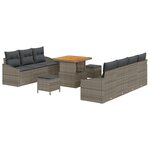Ensemble de Canapé de Jardin de 10 pièces avec Coussins Gris Poly Rattan Acacia
