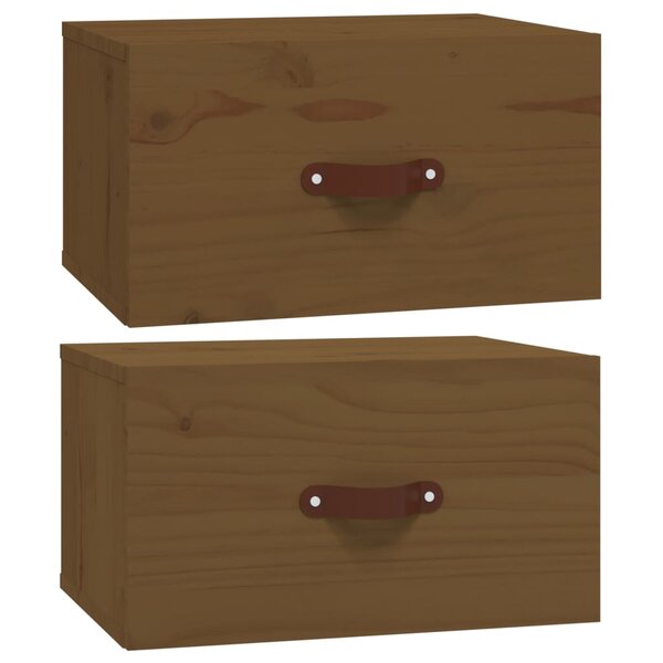vidaXL Tables de chevet murales 2 Pièces Marron miel 40x29 5x22 cm