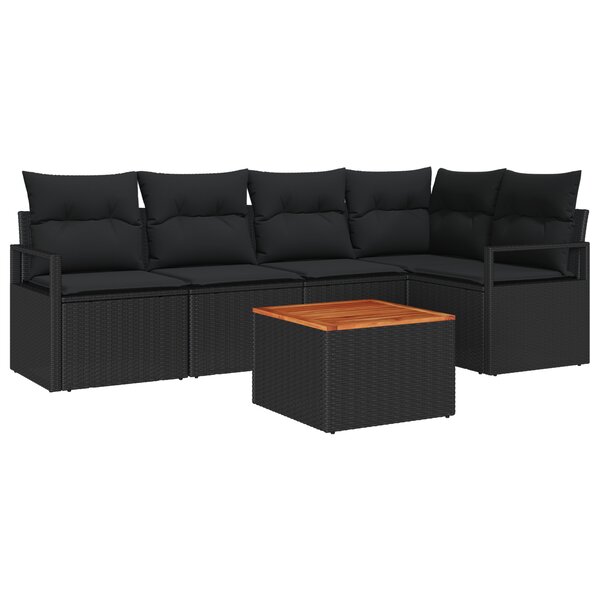 Ensemble de Canapés 6 Pièces avec Coussins Noir Rotin Acacia