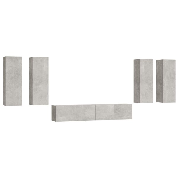 vidaXL Ensemble de meubles TV 6 Pièces Gris béton Bois d'ingénierie