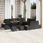 Ensemble de canapé de jardin vidaXL 14 pièces avec coussins noir poly rattan acacia