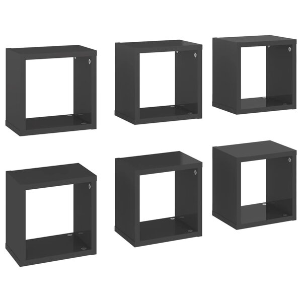 vidaXL Étagères cube murales 6 Pièces gris brillant 22x15x22 cm